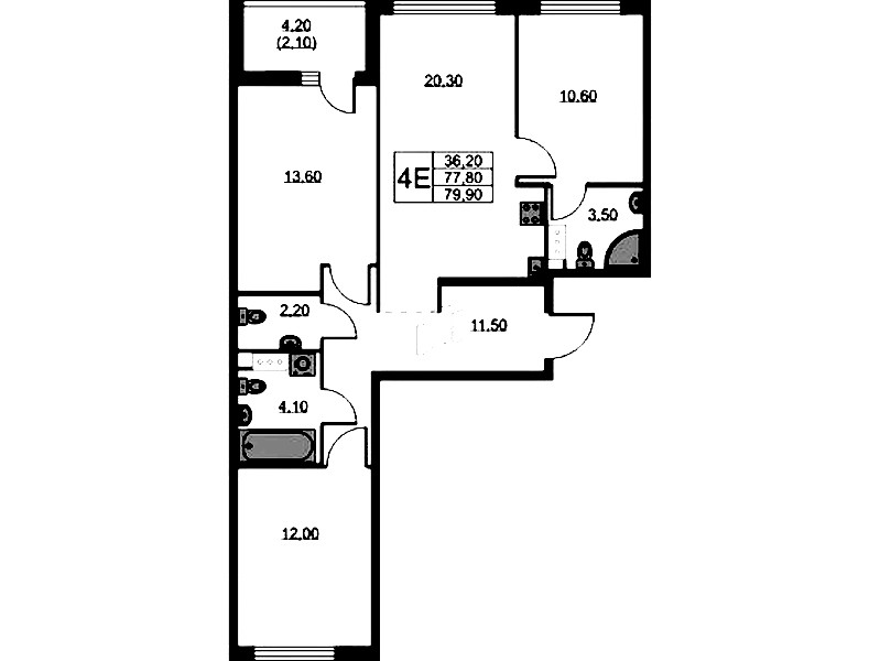 3-комнатная квартира 79.9 м², 3/11 эт., ЖК «А101 Лаголово»